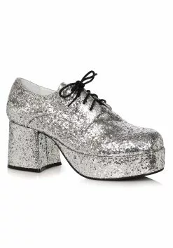 Ellie Silver Glitter Platform Shoes For Men